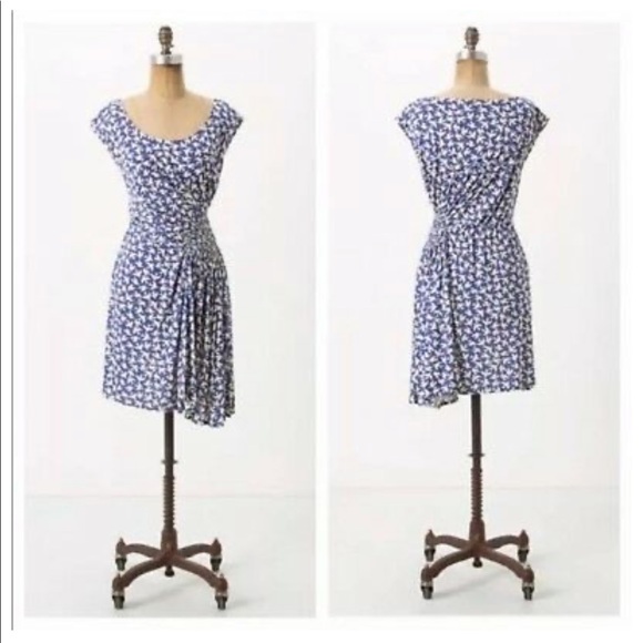 Anthropologie Leifnotes Bird Print Blue Dress - Picture 2 of 6